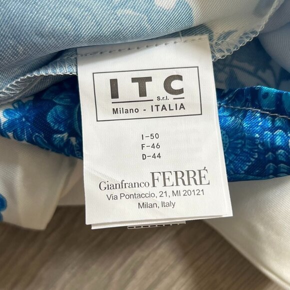 NWOT $631 FERRE Vintage Floral Print Blue Mini Shirt Dress Size IT50 - Picture 11 of 12